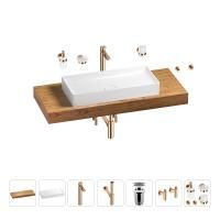 Раковина 75 см со столешницей 120 см Wellsee Pure BY Wellsee 201011714 в наборе 10 в 1: столешница, раковина, высокий смеситель, сифон, выпуск, кран-вентили, аксессуары (цвет розовое золото)