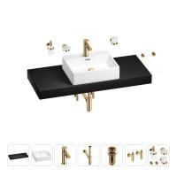 Раковина 50 см со столешницей 120 см Wellsee Graceful Pro 201012563 в наборе 10 в 1: столешница, раковина, смеситель, сифон, донный клапан, угловые вентили, аксессуары (цвет золото)