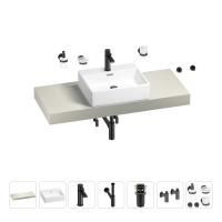 Раковина 50 см со столешницей 120 см Wellsee Graceful Pro 201012517 в наборе 10 в 1: столешница, раковина, смеситель, сифон, донный клапан, угловые вентили, аксессуары (цвет матовый черный)