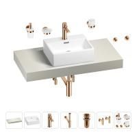 Раковина 43 см со столешницей 100 см Wellsee Graceful Pro 201012219 в наборе 10 в 1: столешница, раковина, смеситель, сифон, донный клапан, угловые вентили, аксессуары (цвет розовое золото)