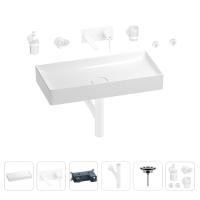 Раковина для ванной Wellsee Pure BY Wellsee 201006510 в наборе 8 в 1: раковина белого глянцевого цвета, встраиваемый смеситель, сифон, выпуск, аксессуары (цвет набора матовый белый)