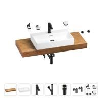 Раковина 70 см со столешницей 120 см Wellsee Graceful Pro 201012717 в наборе 10 в 1: столешница, раковина, смеситель, сифон, донный клапан, угловые вентили, аксессуары (цвет матовый черный)