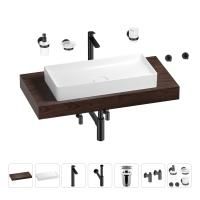 Раковина 75 см со столешницей 100 см Wellsee Pure BY Wellsee 201011612 в наборе 10 в 1: столешница, раковина, высокий смеситель, сифон, выпуск, кран-вентили, аксессуары (цвет матовый черный)