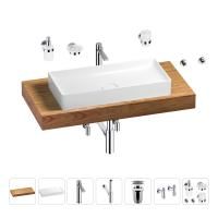 Раковина 75 см со столешницей 100 см Wellsee Pure BY Wellsee 201011596 в наборе 10 в 1: столешница, раковина, высокий смеситель, сифон, выпуск, кран-вентили, аксессуары (цвет хром)