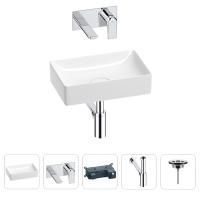 Раковина для ванной Wellsee Pure BY Wellsee 201002531 в наборе 4 в 1: раковина белого глянцевого цвета, встраиваемый смеситель, сифон, выпуск (цвет набора хром)