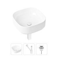Комплект 3 в 1 Lavinia Boho Bathroom Sink 21520240: накладная фарфоровая раковина 40 см, металлический сифон, донный клапан