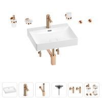 Раковина для ванной Wellsee DeSire 201007569 в наборе 9 в 1: раковина белого глянцевого цвета, смеситель, сифон, выпуск, угловые вентили, аксессуары (цвет набора розовое золото)