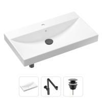 Комплект 3 в 1 Lavinia Boho Bathroom Sink 21520643: врезная фарфоровая раковина 80 см, металлический сифон, донный клапан