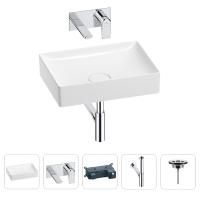 Раковина для ванной Wellsee Pure BY Wellsee 201002671 в наборе 4 в 1: раковина белого глянцевого цвета, встраиваемый смеситель, сифон, выпуск (цвет набора хром)
