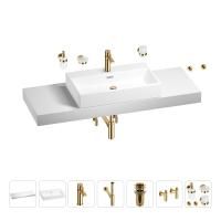 Раковина 70 см со столешницей 140 см Wellsee Graceful Pro 201012798 в наборе 10 в 1: столешница, раковина, смеситель, сифон, донный клапан, угловые вентили, аксессуары (цвет золото)