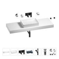 Раковина 50 см со столешницей 140 см Wellsee Pure BY Wellsee 201011522 в наборе 9 в 1: столешница, раковина, встраиваемый смеситель, сифон, выпуск, аксессуары (цвет набора матовый черный)