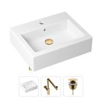 Комплект 3 в 1 Lavinia Boho Bathroom Sink 21520699: накладная фарфоровая раковина 50.5 см, металлический сифон, донный клапан