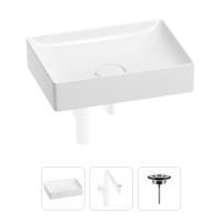 Раковина для ванной Wellsee Pure BY Wellsee 201001250 в наборе 3 в 1: прямоугольная раковина белого глянцевого цвета, сифон, выпуск в цвете матовый белый