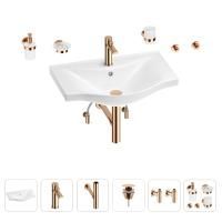 Раковина для ванной Wellsee Bisou 201007329 в наборе 9 в 1: раковина белого глянцевого цвета, смеситель, сифон, донный клапан, угловые вентили, аксессуары (цвет набора розовое золото)