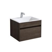 Тумба Vincea Chiara 600 подвесная, 1 выкатной ящик soft-close, R.Oak с умывальником VCB-13600W из искусственного камня, цвет белый