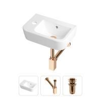 Комплект 3 в 1 Lavinia Boho One 21520722: подвесная фарфоровая раковина для туалета 37 см (отверстие под смеситель слева), металлический сифон, донный клапан