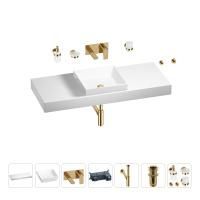 Раковина 40 см со столешницей 120 см Wellsee Doux 201009363 в наборе 9 в 1: столешница, раковина, встраиваемый смеситель, сифон, донный клапан, аксессуары (цвет набора золото)