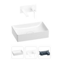 Раковина для ванной Wellsee Pure BY Wellsee 201000715 в наборе 2 в 1: прямоугольная раковина белого глянцевого цвета, встраиваемый смеситель в цвете матовый белый