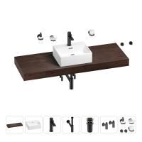 Раковина 43 см со столешницей 140 см Wellsee Graceful Pro 201012367 в наборе 10 в 1: столешница, раковина, смеситель, сифон, донный клапан, угловые вентили, аксессуары (цвет матовый черный)