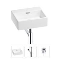 Раковина для ванной Wellsee Graceful Pro 201001316 в наборе 3 в 1: прямоугольная раковина белого глянцевого цвета, сифон, донный клапан в цвете хром