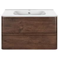 Тумба Vincea Vico 800 подвесная, 2 выкатных ящика soft close, R.Wood с умывальником VCB-2VP800W из искусственного камня, цвет белый