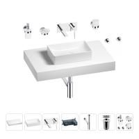 Раковина 42 см со столешницей 80 см Wellsee Pure BY Wellsee 201010781 в наборе 9 в 1: столешница, раковина, встраиваемый смеситель, сифон, выпуск, аксессуары (цвет набора хром)