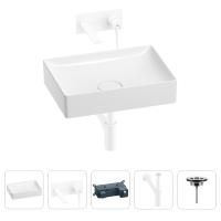 Раковина для ванной Wellsee Pure BY Wellsee 201002620 в наборе 4 в 1: раковина белого глянцевого цвета, встраиваемый смеситель, сифон, выпуск (цвет набора матовый белый)