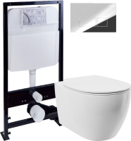 Комплект Унитаз подвесной STWORKI Муле HDC510NWH с микролифтом, безободковый + Инсталляция EWRIKA ProLT 0026-2020 + Кнопка 0041 хром