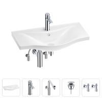 Раковина для ванной Wellsee Bisou 201005321 в наборе 5 в 1: раковина белого глянцевого цвета, смеситель, сифон, донный клапан, угловые вентили (цвет набора хром)