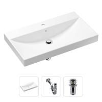 Комплект 3 в 1 Lavinia Boho Bathroom Sink 21520596: врезная фарфоровая раковина 80 см, металлический сифон, донный клапан