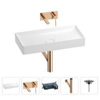 Раковина для ванной Wellsee Pure BY Wellsee 201002759 в наборе 4 в 1: раковина белого глянцевого цвета, встраиваемый смеситель, сифон, выпуск (цвет набора розовое золото)