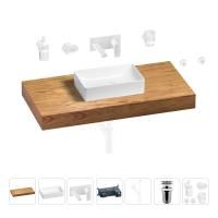 Раковина 42 см со столешницей 100 см Wellsee Pure BY Wellsee 201010840 в наборе 9 в 1: столешница, раковина, встраиваемый смеситель, сифон, выпуск, аксессуары (цвет набора матовый белый)
