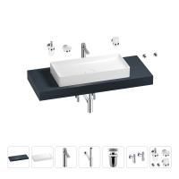Раковина 75 см со столешницей 120 см Wellsee Pure BY Wellsee 201011696 в наборе 10 в 1: столешница, раковина, высокий смеситель, сифон, выпуск, кран-вентили, аксессуары (цвет хром)