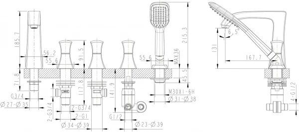 Смеситель для ванны и душа Bravat Whirlpool F578112C