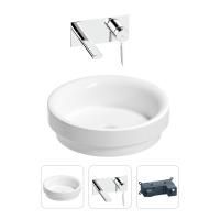 Раковина для ванной Wellsee Doux 201000666 в наборе 2 в 1: круглая раковина белого глянцевого цвета, встраиваемый смеситель в цвете хром