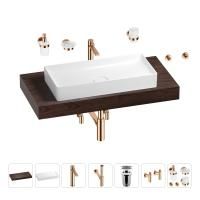 Раковина 75 см со столешницей 100 см Wellsee Pure BY Wellsee 201011619 в наборе 10 в 1: столешница, раковина, высокий смеситель, сифон, выпуск, кран-вентили, аксессуары (цвет розовое золото)