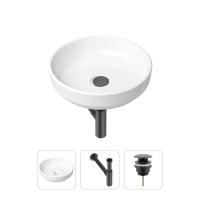 Комплект 3 в 1 Lavinia Boho Bathroom Sink 21520200: накладная фарфоровая раковина 40 см, металлический сифон, донный клапан
