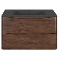 Тумба Vincea Paola 800 подвесная, 2 выкатных ящика soft close, R.Wood с умывальником VCB-2VP800B из искусственного камня, цвет черный