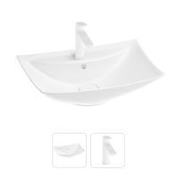 Раковина для ванной Wellsee Cerulean 201000800 в наборе 2 в 1: прямоугольная раковина белого глянцевого цвета, смеситель в цвете матовый белый