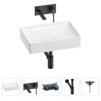 Раковина для ванной Wellsee Pure BY Wellsee 201002617 в наборе 4 в 1: раковина белого глянцевого цвета, встраиваемый смеситель, сифон, выпуск (цвет набора матовый черный)