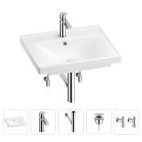 Раковина для ванной Wellsee FreeDom 201004896 в наборе 5 в 1: раковина белого глянцевого цвета, смеситель, сифон, донный клапан, угловые вентили (цвет набора хром)