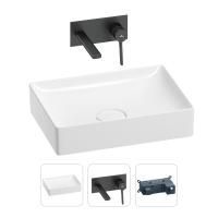 Раковина для ванной Wellsee Pure BY Wellsee 201000732 в наборе 2 в 1: прямоугольная раковина белого глянцевого цвета, встраиваемый смеситель в цвете матовый черный