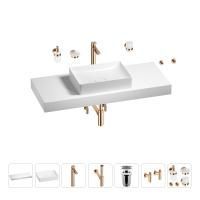 Раковина 50 см со столешницей 120 см Wellsee Pure BY Wellsee 201011394 в наборе 10 в 1: столешница, раковина, высокий смеситель, сифон, выпуск, кран-вентили, аксессуары (цвет розовое золото)