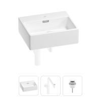 Раковина для ванной Wellsee Graceful Pro 201001325 в наборе 3 в 1: прямоугольная раковина белого глянцевого цвета, сифон, донный клапан в цвете матовый белый