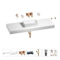 Раковина 42 см со столешницей 140 см Wellsee Pure BY Wellsee 201011049 в наборе 9 в 1: столешница, раковина, встраиваемый смеситель, сифон, выпуск, аксессуары (цвет набора розовое золото)