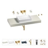 Раковина 50 см со столешницей 120 см Wellsee Pure BY Wellsee 201011328 в наборе 9 в 1: столешница, раковина, встраиваемый смеситель, сифон, выпуск, аксессуары (цвет набора золото)