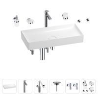 Раковина для ванной Wellsee Pure BY Wellsee 201006531 в наборе 9 в 1: раковина белого глянцевого цвета, высокий смеситель, сифон, выпуск, угловые вентили, аксессуары (цвет хром)