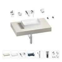 Раковина 42 см со столешницей 80 см Wellsee Pure BY Wellsee 201010721 в наборе 9 в 1: столешница, раковина, встраиваемый смеситель, сифон, выпуск, аксессуары (цвет набора хром)