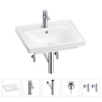 Раковина для ванной Wellsee FreeDom 201004851 в наборе 5 в 1: раковина белого глянцевого цвета, смеситель, сифон, донный клапан, угловые вентили (цвет набора хром)