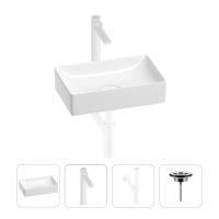 Раковина для ванной Wellsee Pure BY Wellsee 201002575 в наборе 4 в 1: раковина белого глянцевого цвета, высокий смеситель, сифон, выпуск (цвет набора матовый белый)